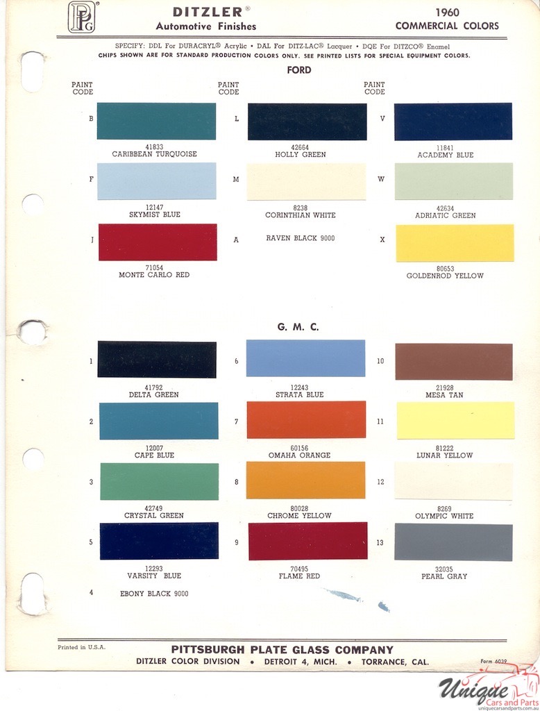 1960 GMC Paint Charts PPG 1
